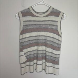 TED BAKER Cashmere Blend Sweater Vest Womens 8 Metallic Cream Pink Crew Neck